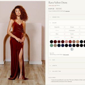 Revelry "Rava" Rust Velvet Bridesmaid/Evening Dress